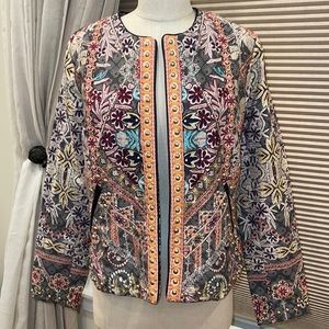 Beautiful Open Front Printed Studded Embroidered Jacket